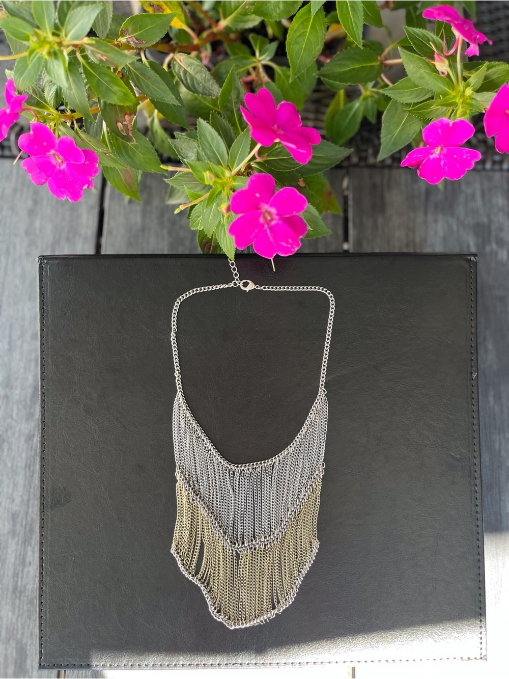 Silver and Gold Two-Tone Fringe Necklace - Women Jewelry NWOT